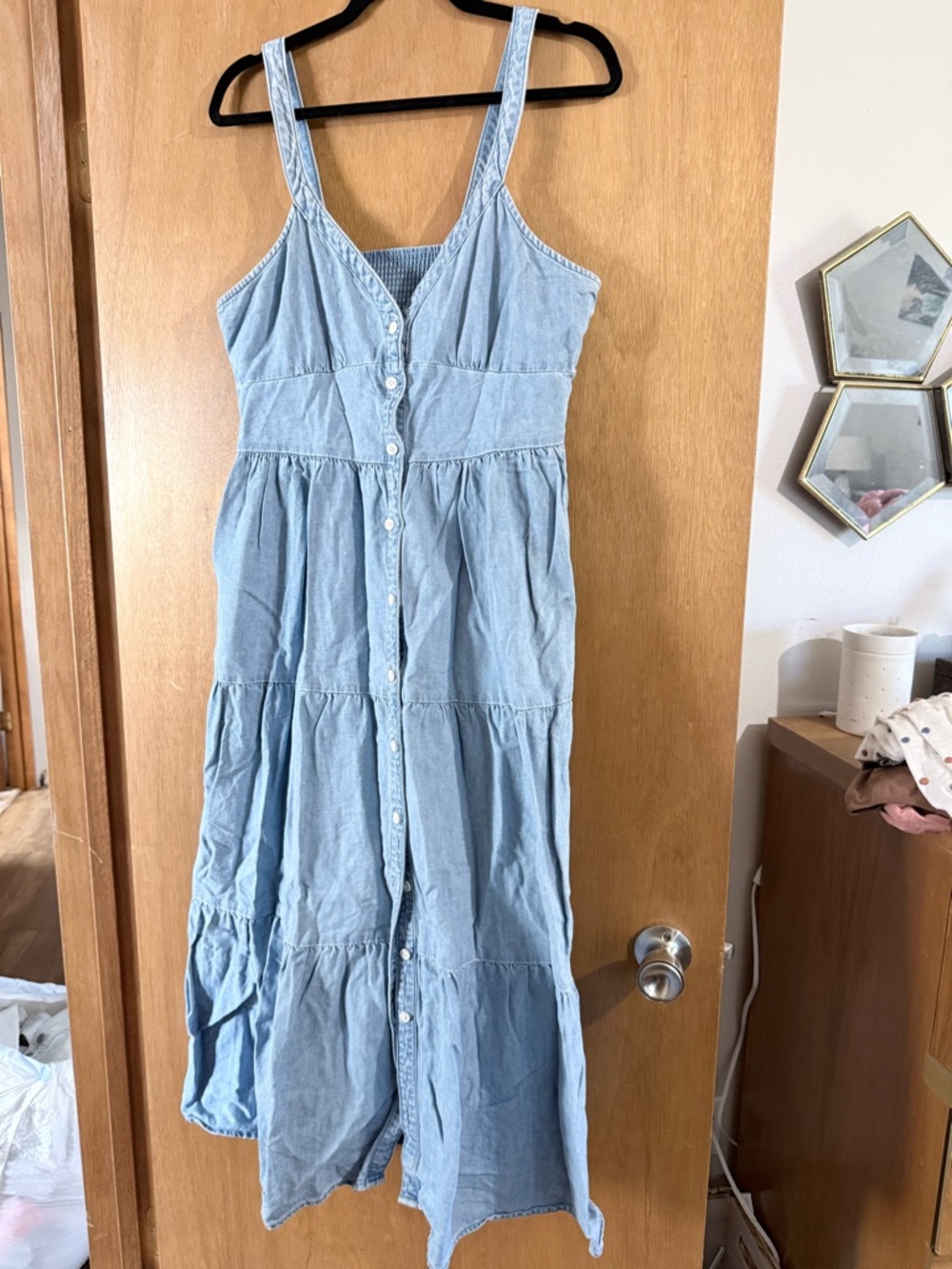 Levi's Light Blue Tiered Button-Front Maxi Dress